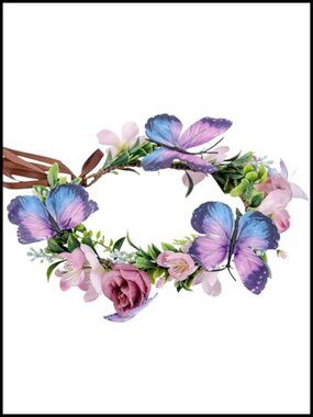 Fairy Butterfly Flower Crown - Handmade Adjustable Ribbon Headband for Costumes